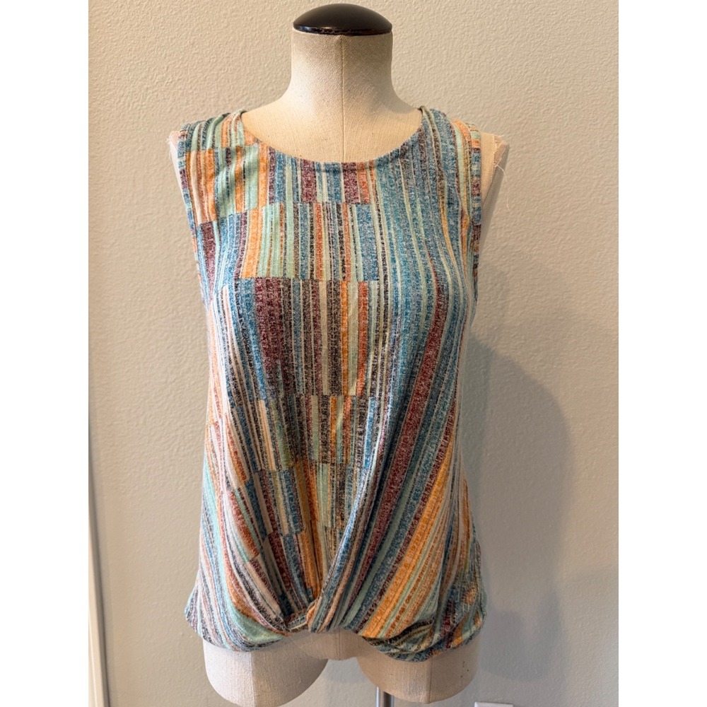 W5 Womens Small Multicolor Striped Sleeveless Twist Front Tank Top Boho USA Made